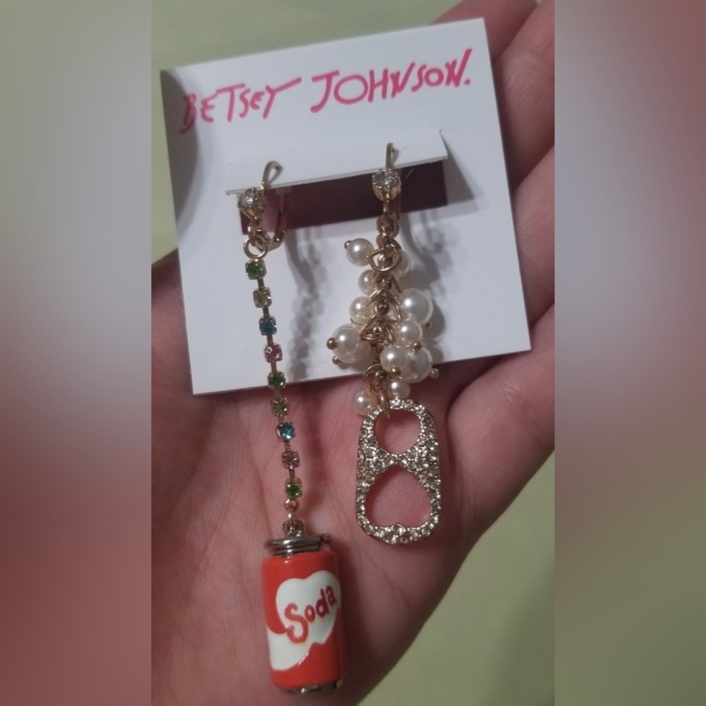 BETSEY JOHNSON Mismatched Soda Pop Can & Pop Tab Top Pearl Bubbles Earrings NWT